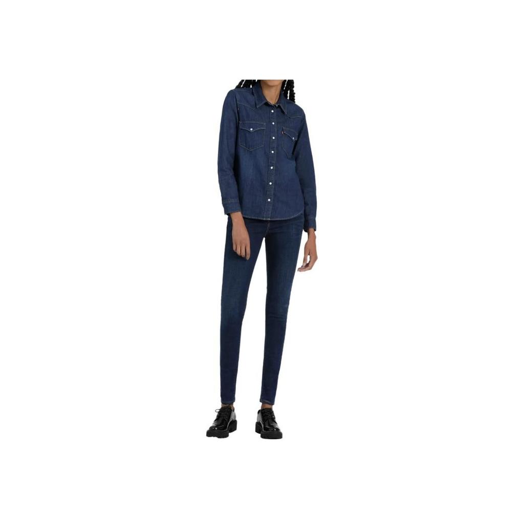 Levis Solid Color Single-Breasted Point Collar Long Sleeve Shirt Women shirts Dark-Blue 86832-0017