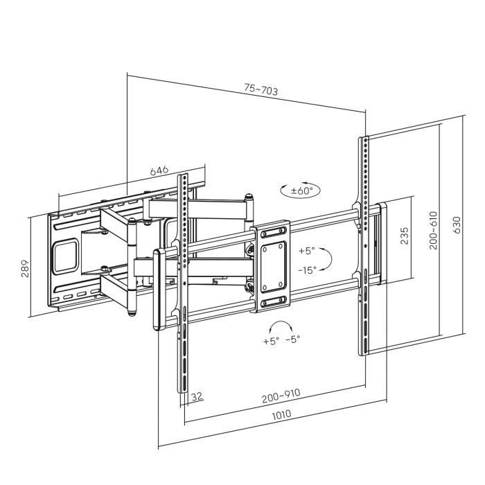 Support TV - Maclean - MC-482 - VESA 900x600 - 60-120 Pouces - 120 Kg - Noir