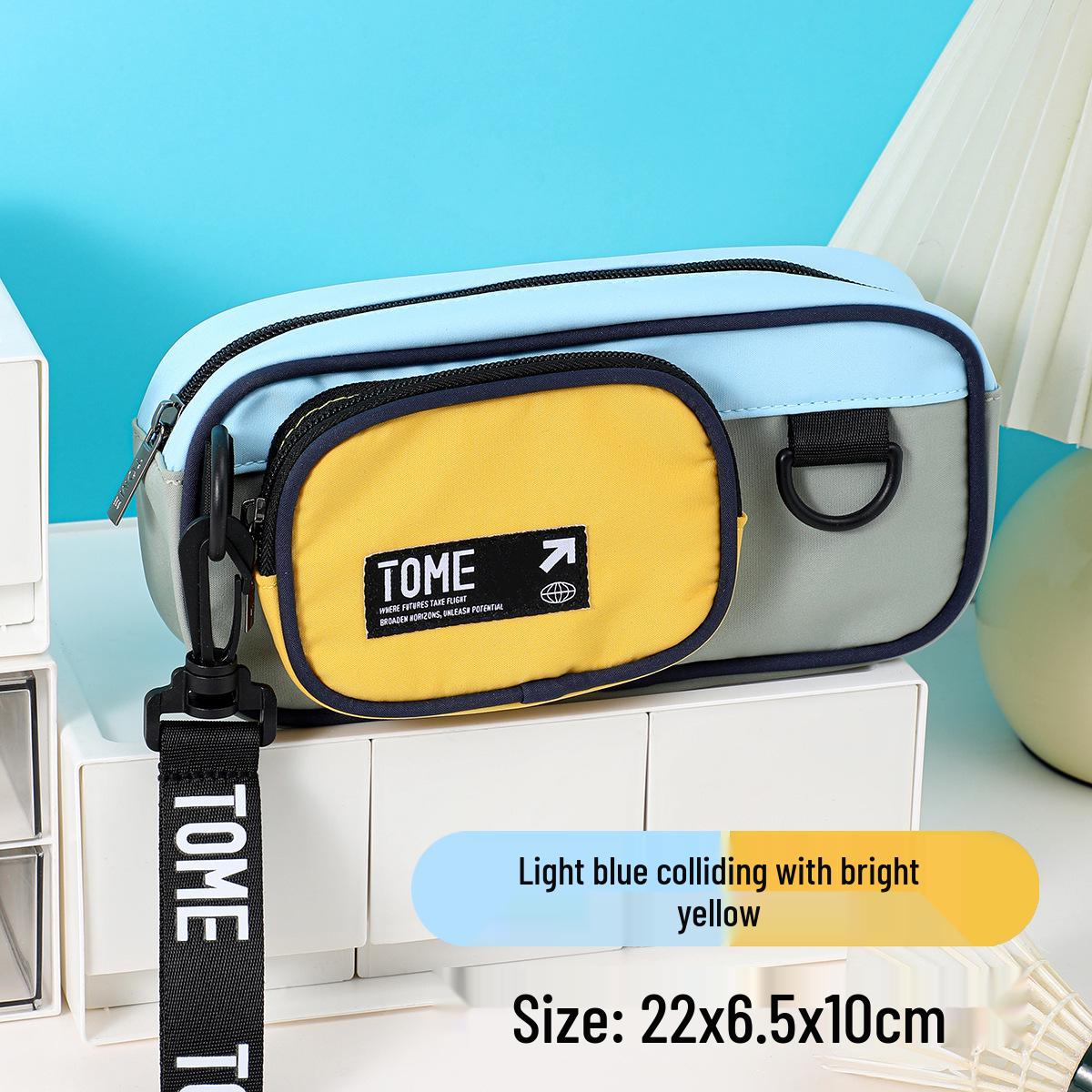 

TOME Large Capacity Color Block Pencil Case for Boys - Durable Oxford Cloth Stationery Bag for School Students