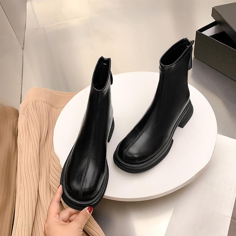 2024 New Fashion Round Toe Women’s Platform Leather Booties Lace-up Booties Outdoor Casual Daily hot Boots Botas Mujer