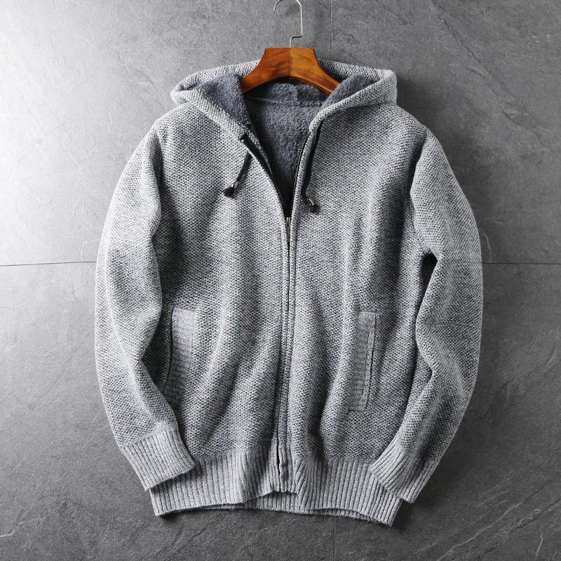 Men's Autumn/Winter Thick Hooded Knitted Cardigan Sweater Jacket