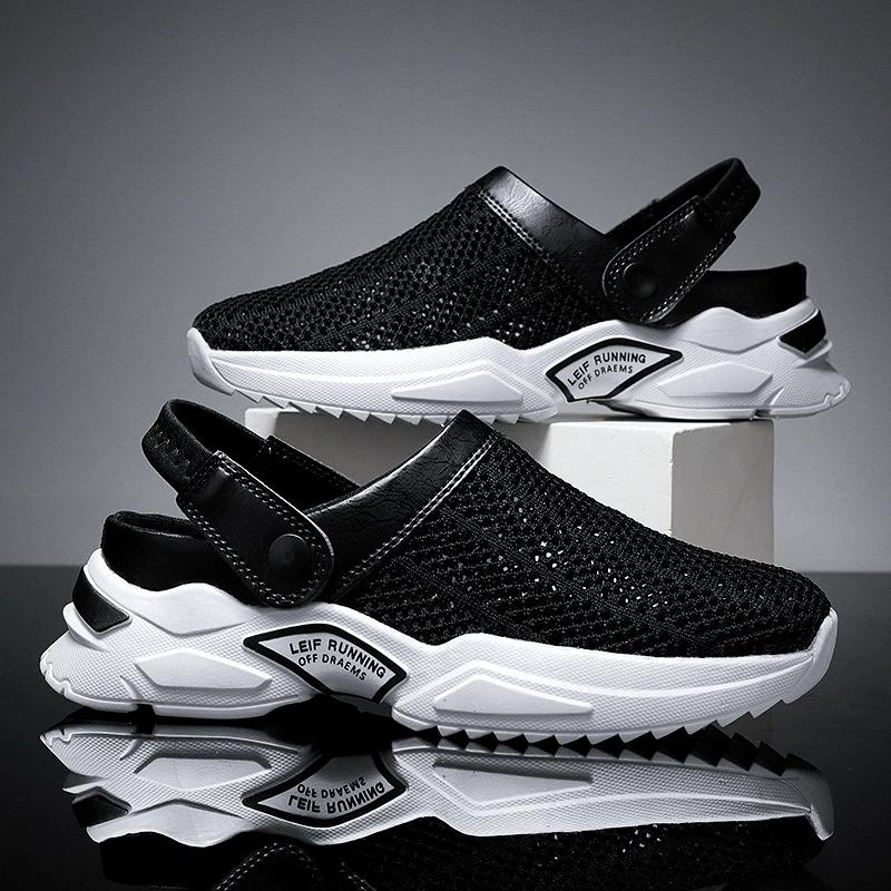 Men Summer Sandal Mesh Mules Breathable Padded Beach Flip Flops Shoes Solid Flat Bath Slippers Outside Men Slippers Zapato 39-47