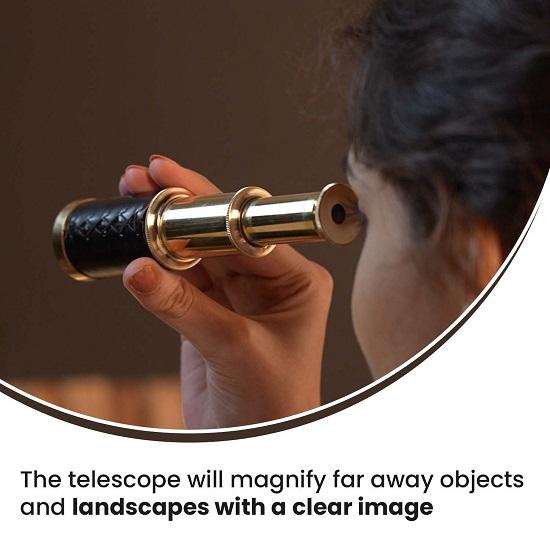 Telescope 15.24 Cm with Black Leather Stitching and Wooden Box