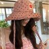 Sun Protection Drawstring Sun Hat Small Lattice Plaid Hiking Cap Hiking Fisherman Hat  Travel