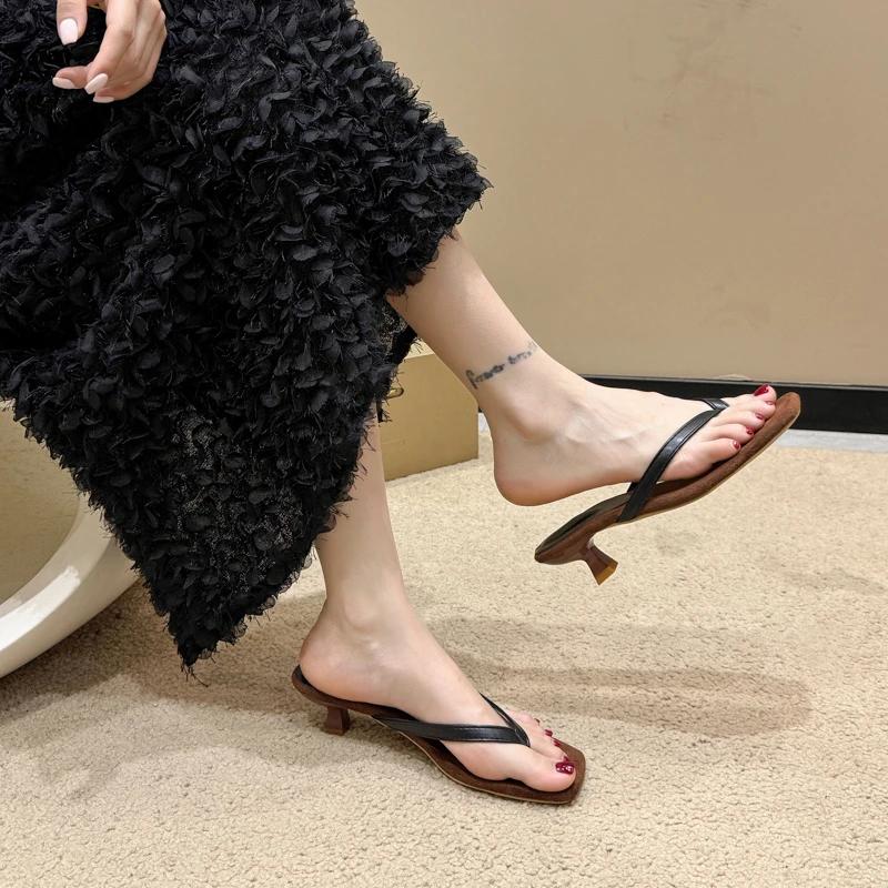 Retro Stiletto Slip Slippers Women's Shoes Summer 2025 New Vacation Style All-match Outside Wear Slippers