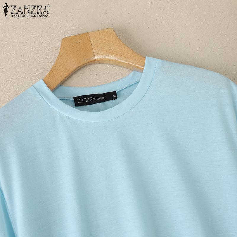 ZANZEA Women Casual Round Neck Short Sleeve Loose Patchwork Blouse