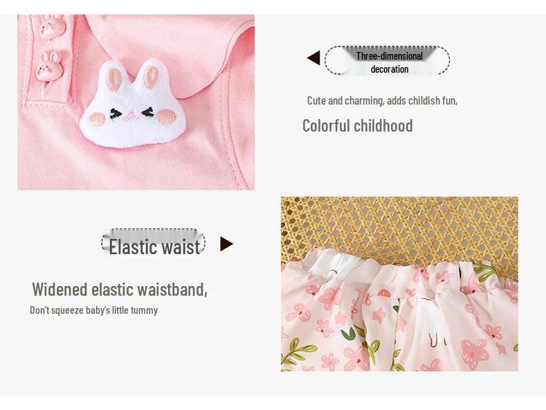Sommer 2026 Niedliches Puppenkragen Kaninchen Blumen-Bubble-Hosen-Set für Kleinkind-Mädchen