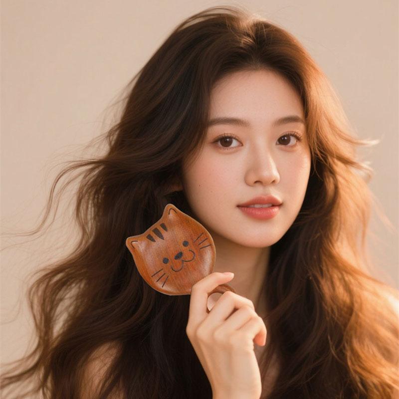 BEPAN Portable Cat Air Cushion Massage Comb Sandalwood Air Cushion Comb Cute Kitten Air Bag Combs Hair Styling Ring Scalp Massage Comb