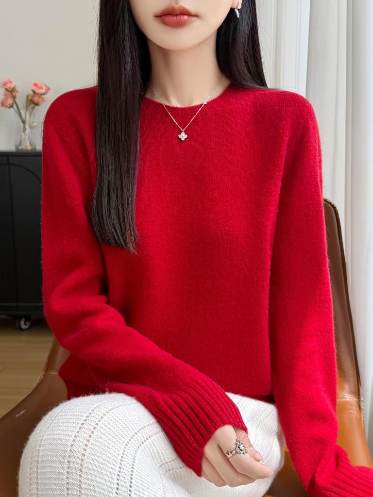 Thick Knit Wool Round Neck Seamless Sweater Dress – Comfortable, Close-Fitting, Versatile Base Layer for Autumn and Winter.