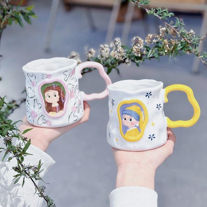 Ceramic Mug with Spoon Home Office Birthday Gift Cup for Girls High-looking Souvenir Water Cup Coffee Cup