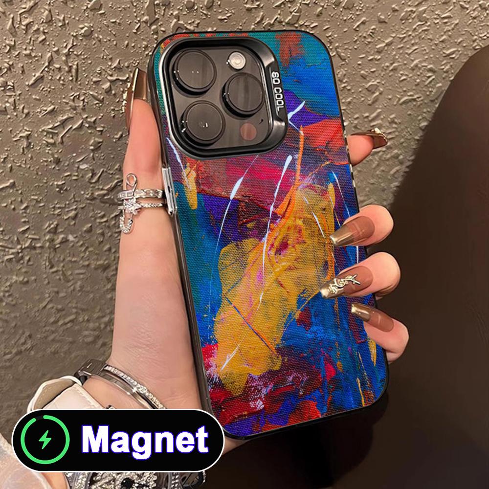 Abstract Oil Painting Phone Case for iPhone 17 16 15 14 13 12 11 Air Pro Max Plus Colorful Silver MagSafe Cover