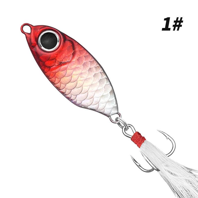 Blue Fish Scale Long Cast Iron Plate Bait with Feathered Hook for Sea Fishing, 5g-20g