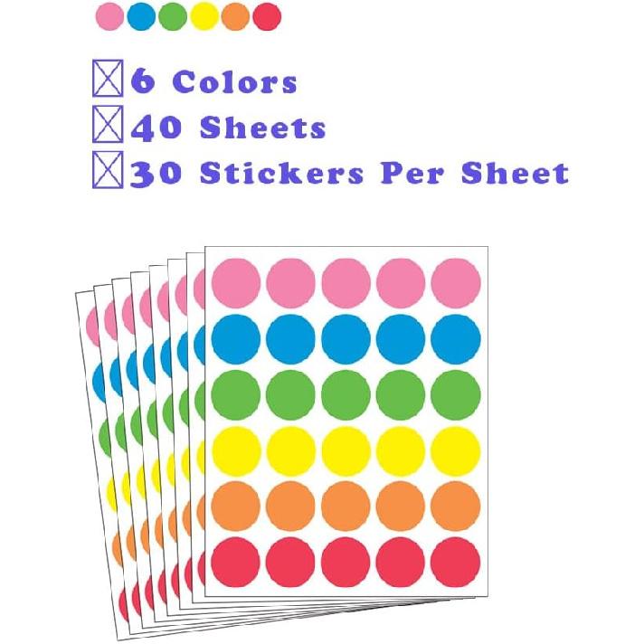 Hcode 1 Inch Color Coding Label Price Stickers - Garage Sale Blank Yard Sale Round Permanent Adhesive Dots - 1200Pcs (6 Colors)