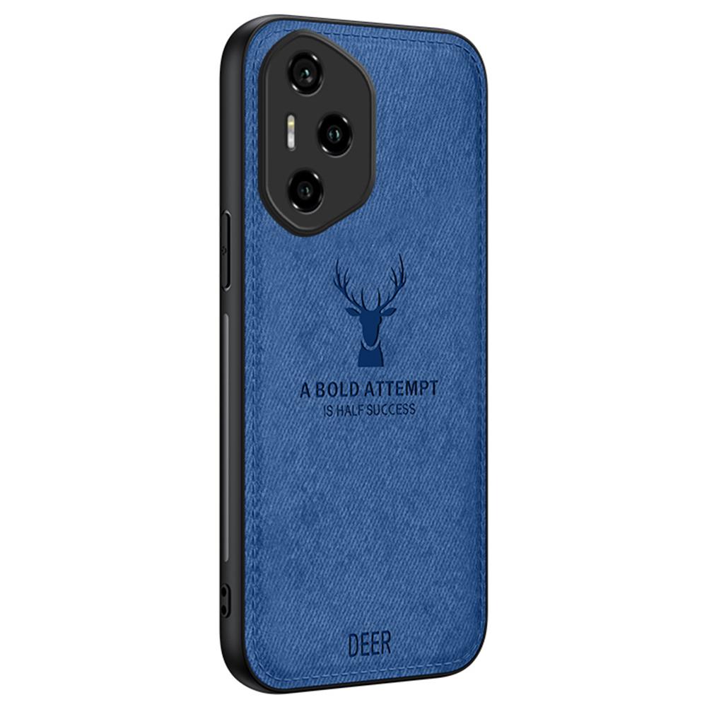 

For Honor 300 Pro Case Deer Pattern Cloth Texture PU Leather Hybrid Phone Cover Blue