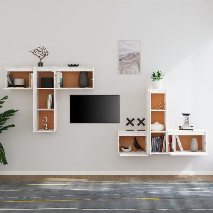 VidaXL TV Furniture 6 Pcs White Solid Pine Wood