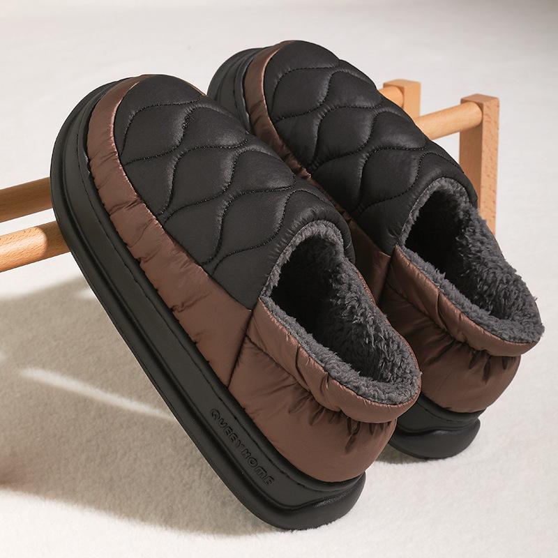 Хлопковыетапочкисзадникоммужскиеосенне-зимниеводонепроницаемые2025новыенатолстойподошвенескользящиедомашниетеплыехлопковыетуфлиженскиезимние