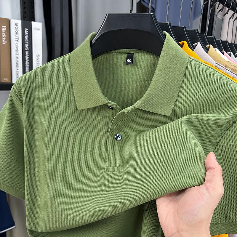 New Summer Short-Sleeved Pure Cotton Polo Shirt  Style Solid Color Casual Lapel T-Shirt for Men Breathable Short Sleeve Polo Shirt Men's Casual Top