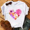 Maycaur Cute Floral Print Women T Shirt Summer Casual Short Sleeve Tshirt Ladies White Flower Tshirt