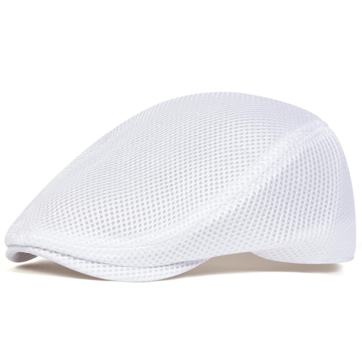 Herren Mesh Atmungsaktivität Newsboy Caps Britische Malerhüte Frühling Und Sommer Flache Kappe Hip Hop Baskenmützen white