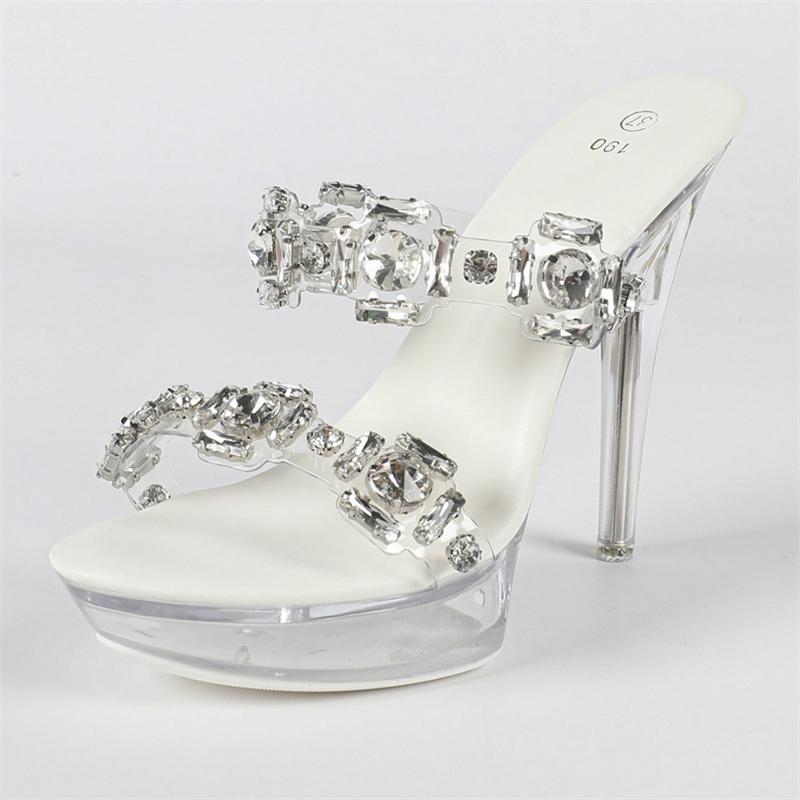 Eilyken Summer Sexy Crystal Diamond PVC Transparent Women Slippers Thin Heels Nightclub Prom Shoes Zapatos Mujer