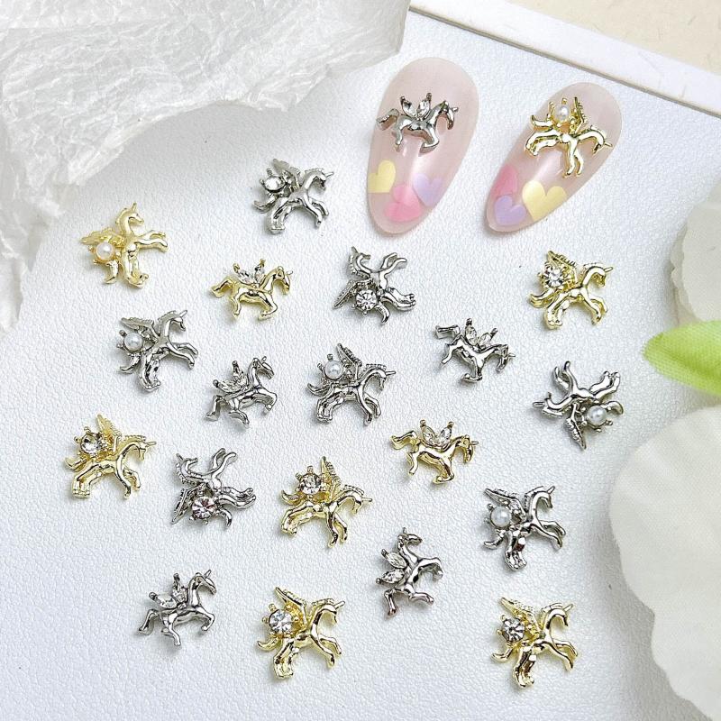5Pcs 3D Alloy Pony Pearl Diamond Nail Accessories Charms Horse Diy Manicure Nail Art Jewelry Manicure Decoration Accessories