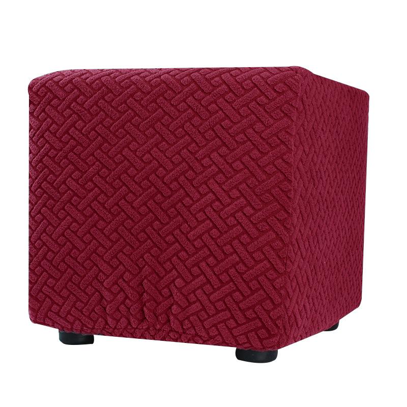 S/M/L Solid Color Jacquard Stretch Ottoman Stool Cover Washable Square Stool Covers All-inclusive Under Desk Footrest Slipcovers