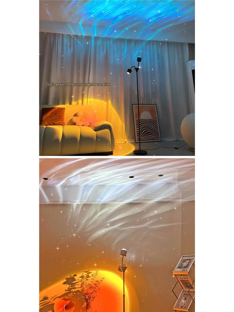 Ripple Atmosphere Light: Sunset Projection Dual-Head Floor Lamp for Living Room 