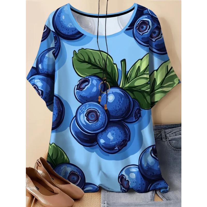 Fashion Women's Crew Neck Short Sleeve 3D Casual Color Printing Casual Short Sleeve Crew Neck T-Shirt