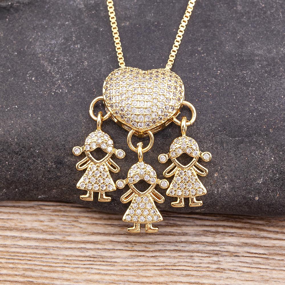 Nidin Hot Sale Classic Son/Daughter Sparkling Zircon Charm Pendant Necklace For Women Boys and Girls Clavicle Chain Jewelry Gift