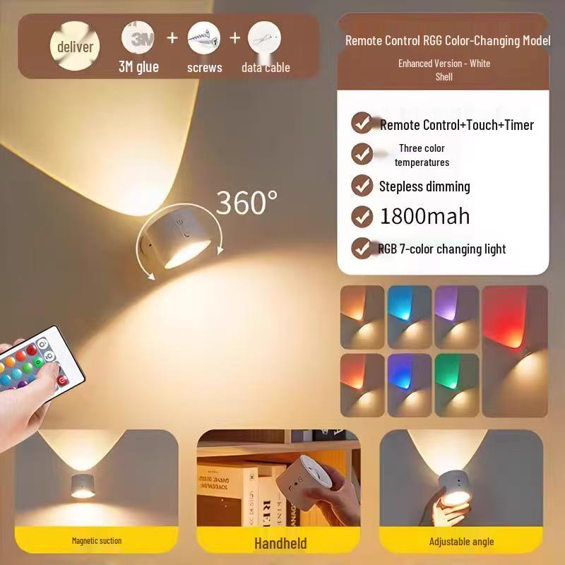 Rechargeable Wireless No-Drill Magnetic Bedside Reading Light with Remote Control