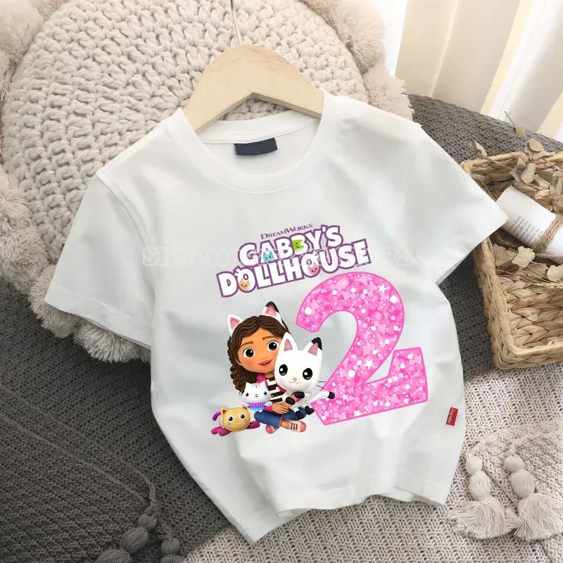 Tričko Gabby Dollhouse Roztomilá Kreslená Digitálna Bábätko Letný Top z Čistej Bavlny Všestranné Jednoduché Detské Pop Oblečenie Narodeninový Darček