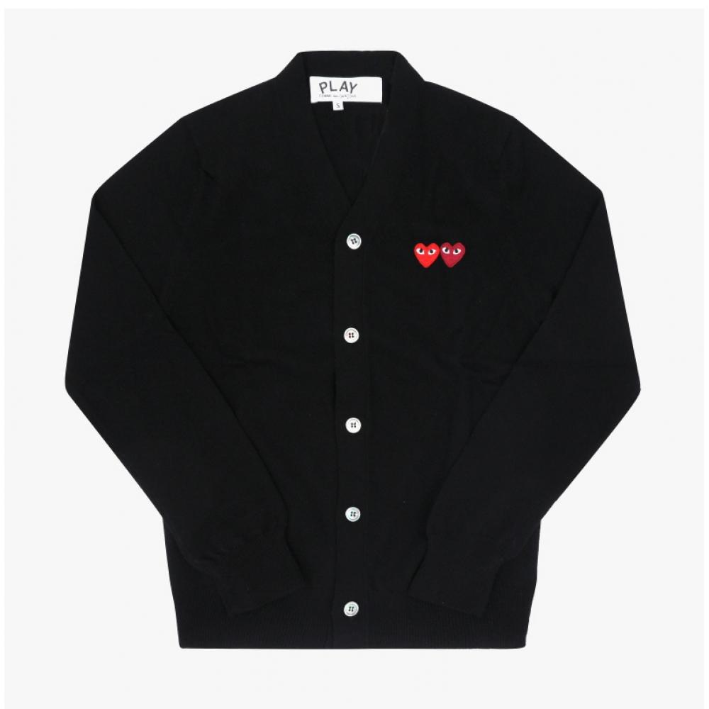 Comme Des Gar Ons Play Double Red Heart Wappen V Neck Cardigan Ax N058 051