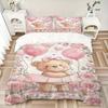 Teddy Bear Balloons Romance Print 3Pcs Bedding Setduvet Cover With 2 Bedropillowcase Home Birthday Gift