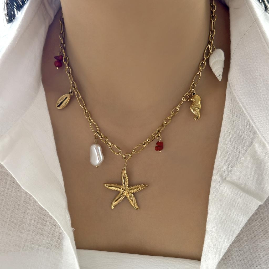 Fashion Stainless Steel Metal Conch Necklaces for Women Cute Shell Tassel Ceramic Fish Necklaces Party Daily Jewelry Gifts