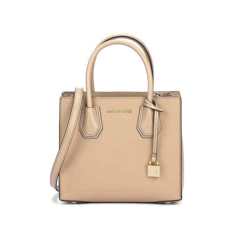 MICHAEL KORS Mercer solid color simple logo cowhide lock accordion bag shoulder crossbody bag women's camel