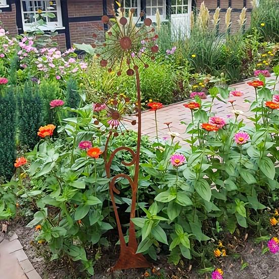 Rusty Dandelion Stake Metal Flower Garden Stake Yard Decoration Outdoor Decor Dandelion Stake for Courtyard Lawn Pathway