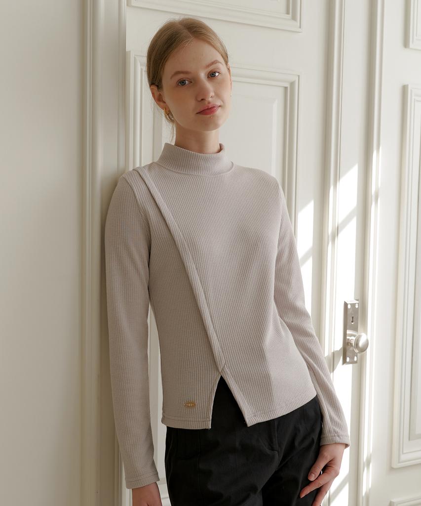YUPPE Slim Turtleneck T-Shirt_Beige