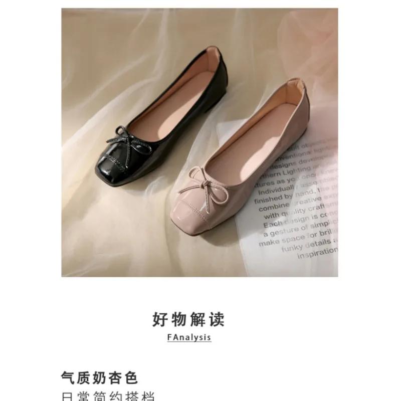 Fashion 2024 Retro Bow Patent Leather Women's Ballet Flats Autumn Slip-On Casual Shoes Round Toe Burgundy Loafers Zapatos De Mujer