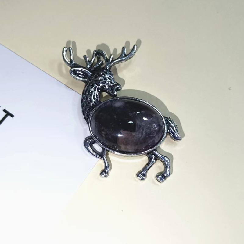 Animal Deer Embellished Metal Brooch Pin With Semi Precious Shell Inlay For Romantic Gift