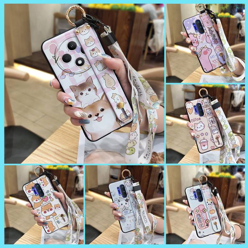 Back Cover Waterproof Phone Case For OPPO Reno12F 5G Silicone Wristband Ring Cartoon Shockproof Anti-knock Wrist Strap