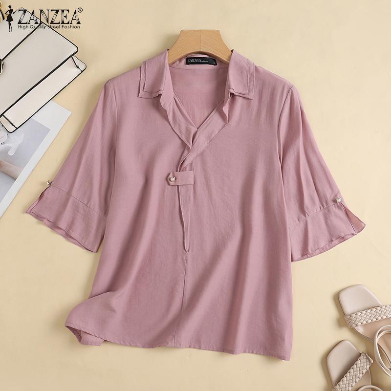 

ZANZEA Женская повседневная летняя блузка с v-образным вырезом и половиной рукавов