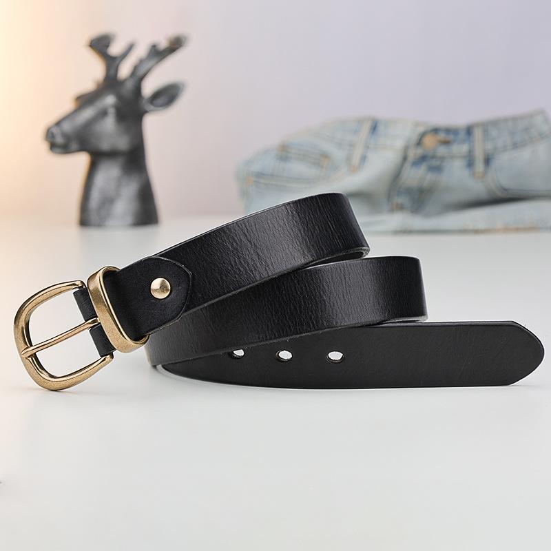 Copper Buckle Belt Women'S Style Retro Pure First Layer Cowhide Simple Korean Jeans Belt Genuine Leather Black