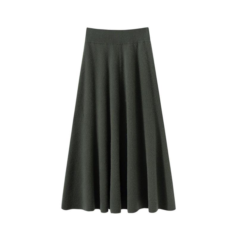 2025 Autumn/Winter Women's High-Waisted 100% Pure Cashmere Thick Midi A-line Skirt - Versatile & Elegant