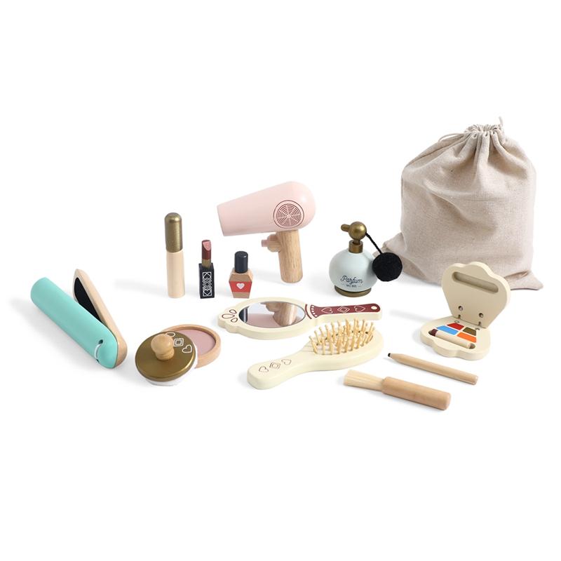 Baby Wooden Pretend Play Makeup Toys Simulation Cosmetics Set Girls Play House Hairdressing Simulation Make Up Preschool Toys