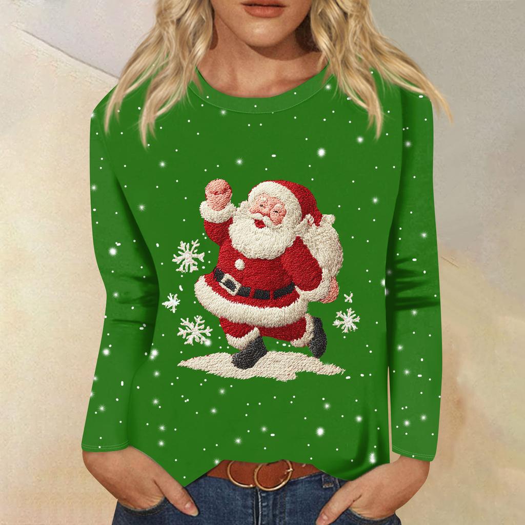 Women's Loose Comfortable Casual Fashion Round Neck Christmas Print Long Sleeve Hoodie