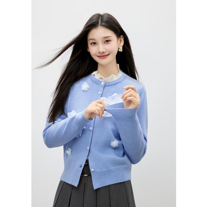 Qiushui Yiren Women's 3D Floral Knit Cardigan