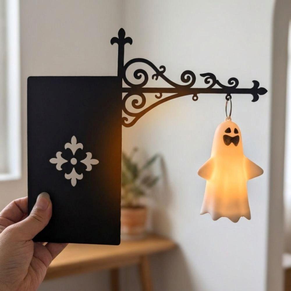 Warm White Light Halloween Ghost Bookshelf Lamp Vintage Style LED Lighting Book Nook Lamp Wrought Iron Glowing