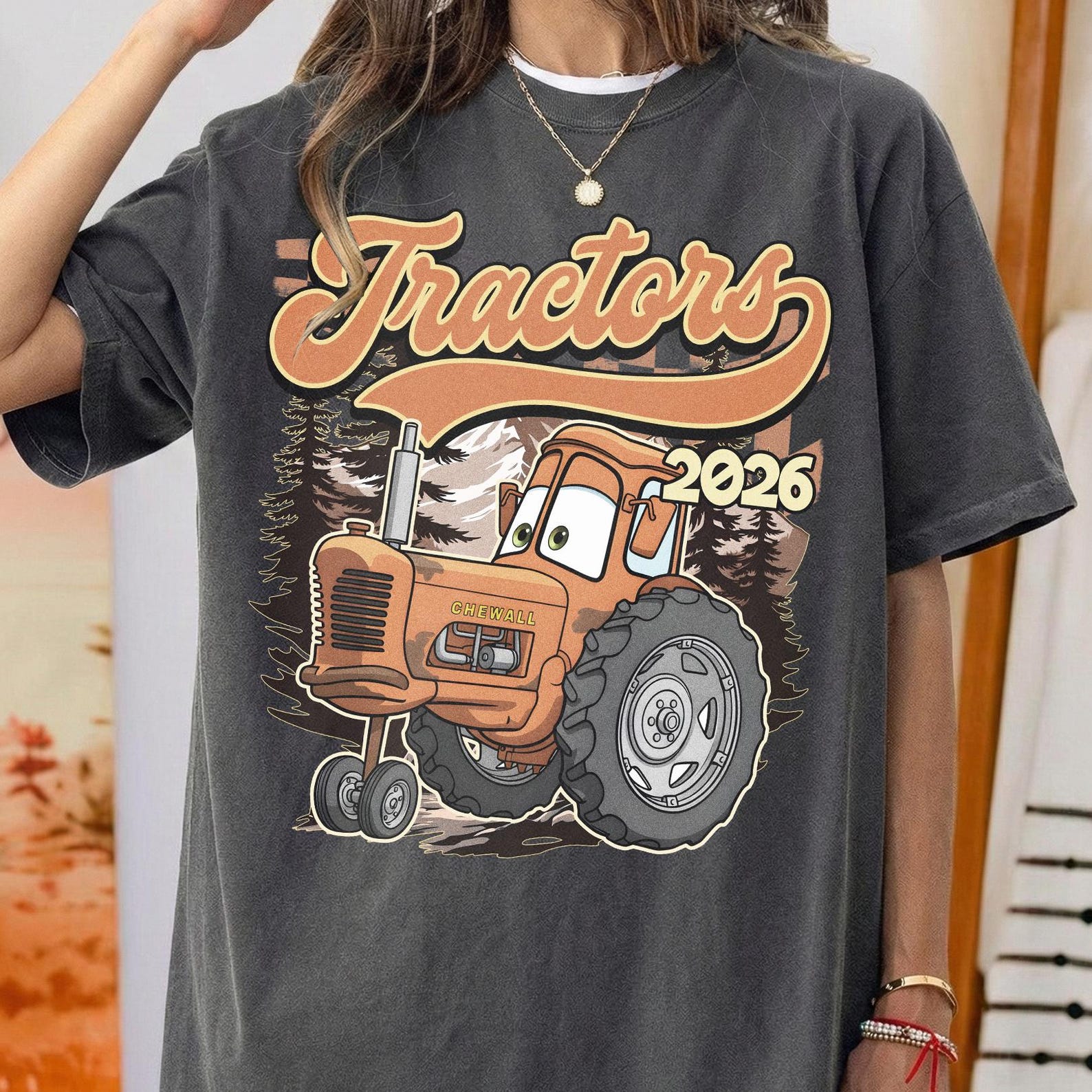 Tractors Disney Cars Shirt, Retro Pixar Tractor Tee, Checkered Farm Race Graphic, Radiator Springs 2026 Disney Family Trip Gift Shirt XL