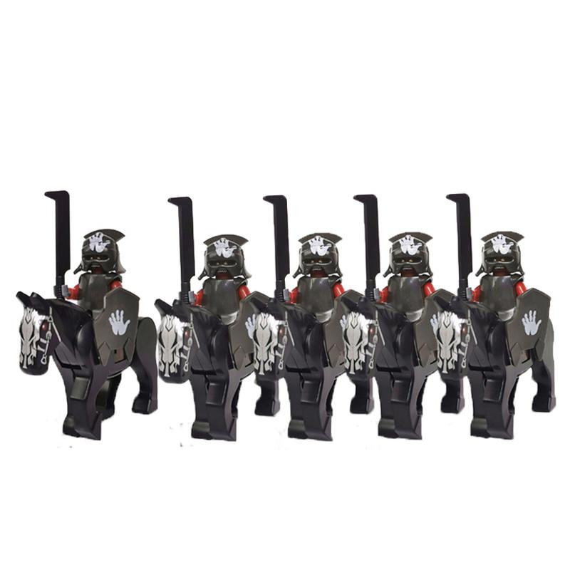 5 Sets Mittelalterliche Burg Ritter Dunkler Sauron Schlacht Fünf Heere König von Rohan Römischer Soldat mit Pferdefigur Bausteine Kinderspielzeug