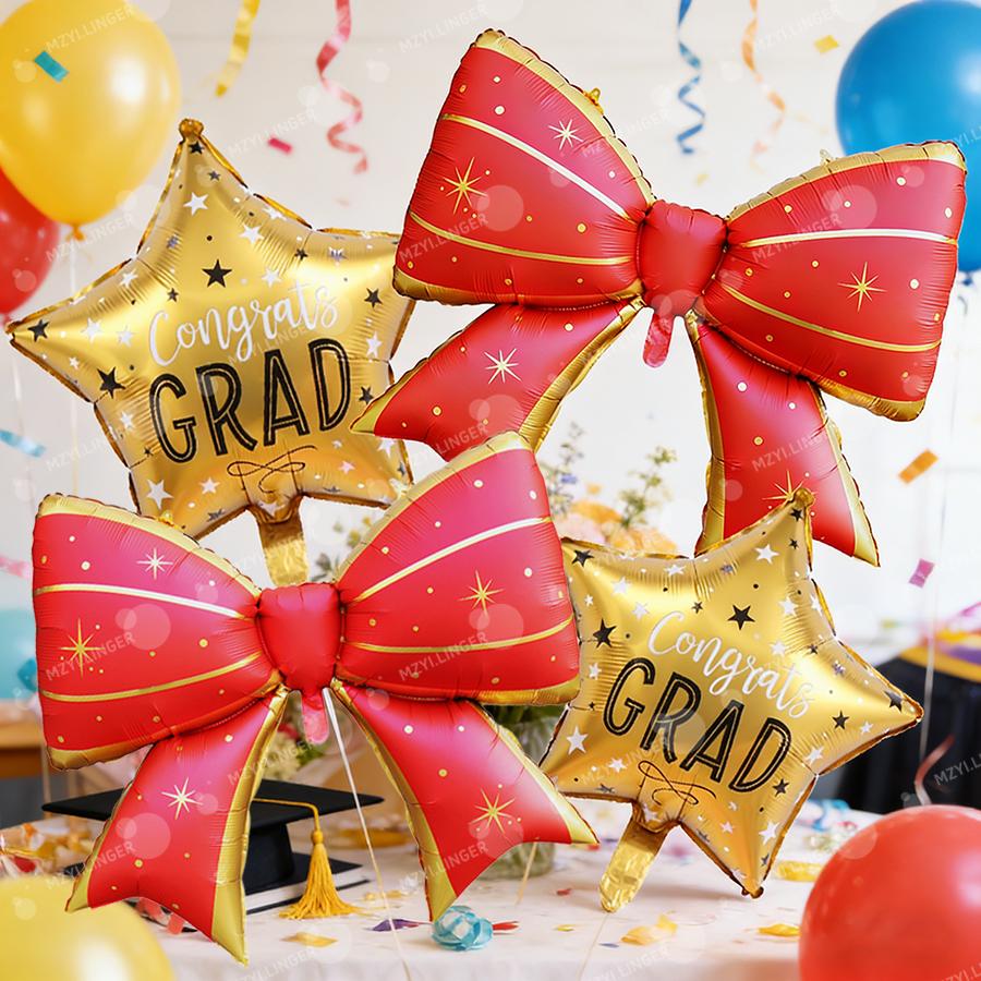 Bow Graduation Season Decoration Balloon Stripe Bow Balloon for Graduation Season Indoor and Outdoor Decoration Photography Prop